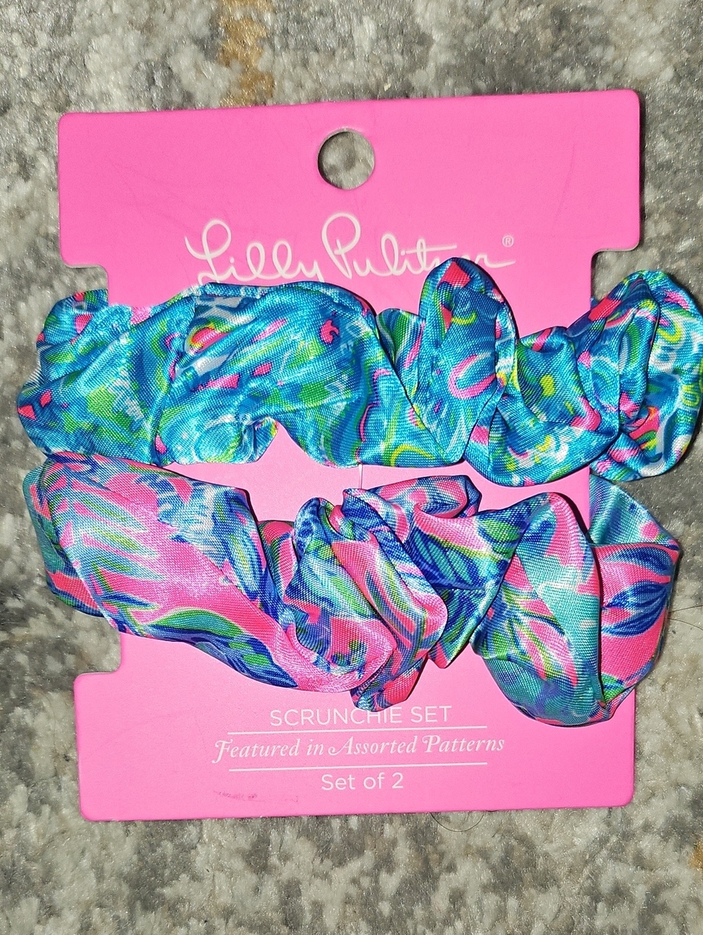 Lilly Pulitzer Pink & Blue Patterned Scrunchie Set